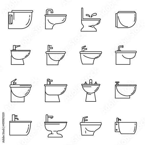 Home bidet icons set, outline style photo