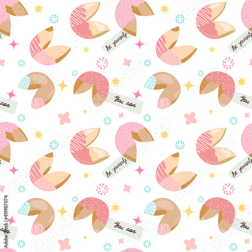 Chinese fortune cookies seamless pattern. Chinese food. cartoon vector illustration.