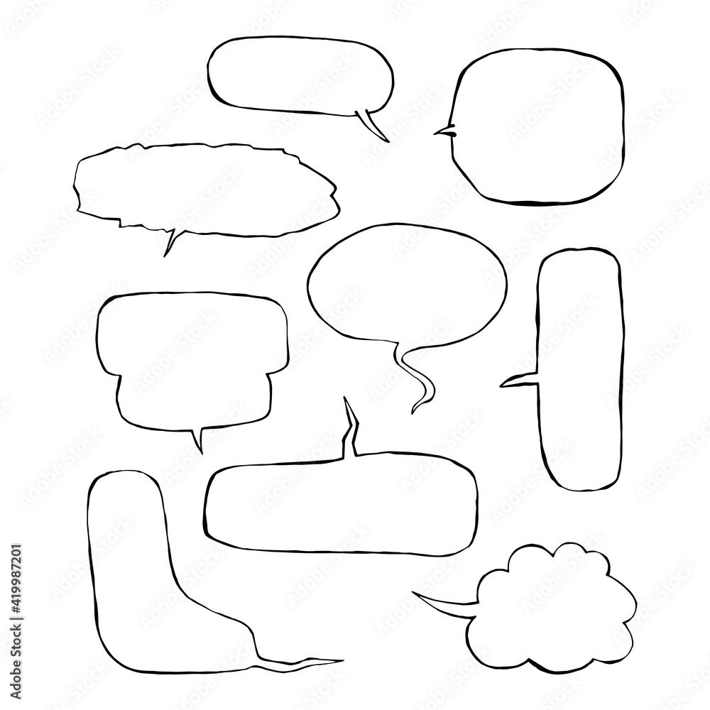 Fototapeta premium Comic book speech bubbles. Hand drawn illustration isolated on white background