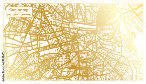 Gaziantep Turkey City Map in Retro Style in Golden Color. Outline Map.