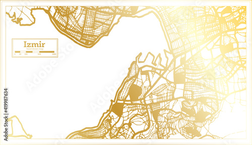 Izmir Turkey City Map in Retro Style in Golden Color. Outline Map.