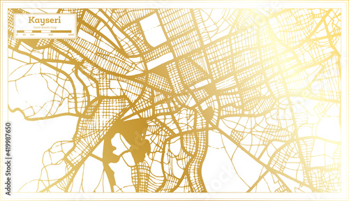 Kayseri Turkey City Map in Retro Style in Golden Color. Outline Map.