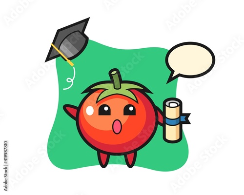 Illustration of tomatoes cartoon throwing the hat at graduation