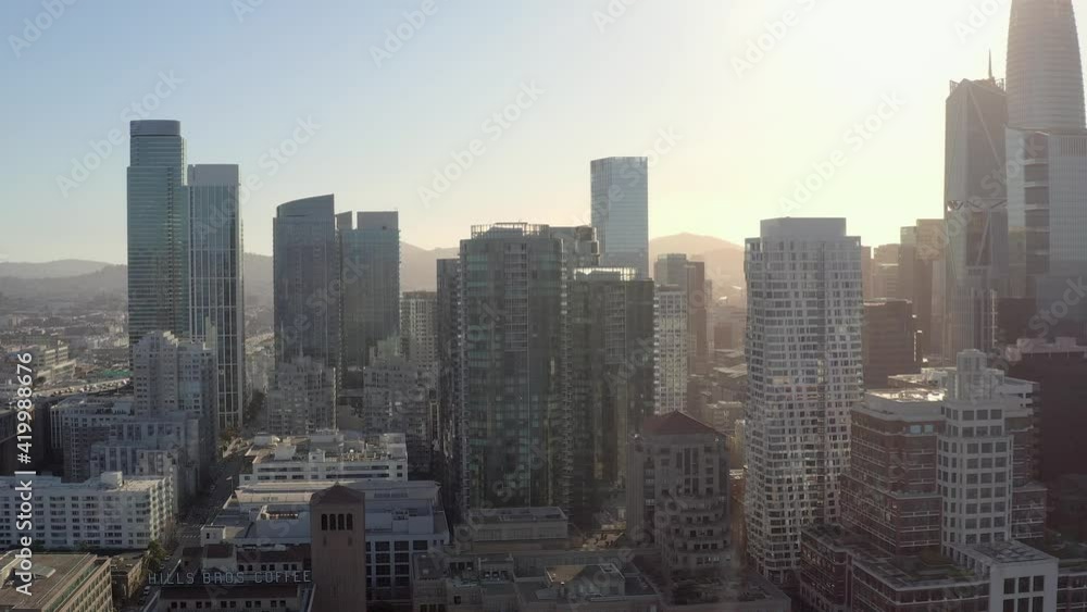 Aerial: San Francisco city skyline, drone view Aerial: San Francisco city skyline, drone view