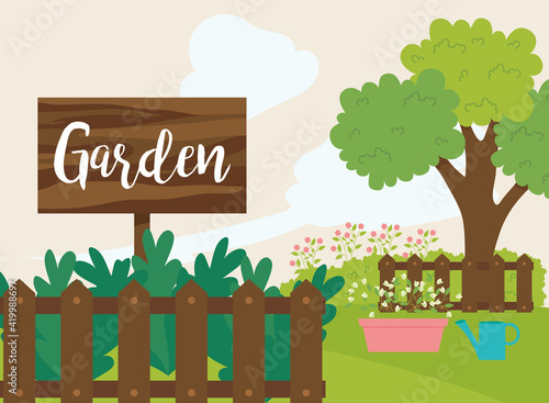 Garden wood roadsign