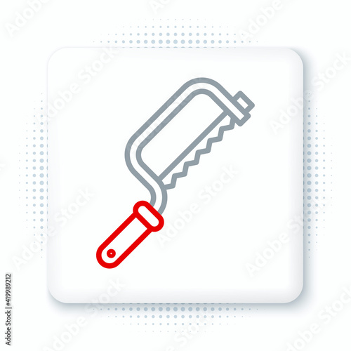 Line Hacksaw icon isolated on white background. Metal saw for wood and metal. Colorful outline concept. Vector