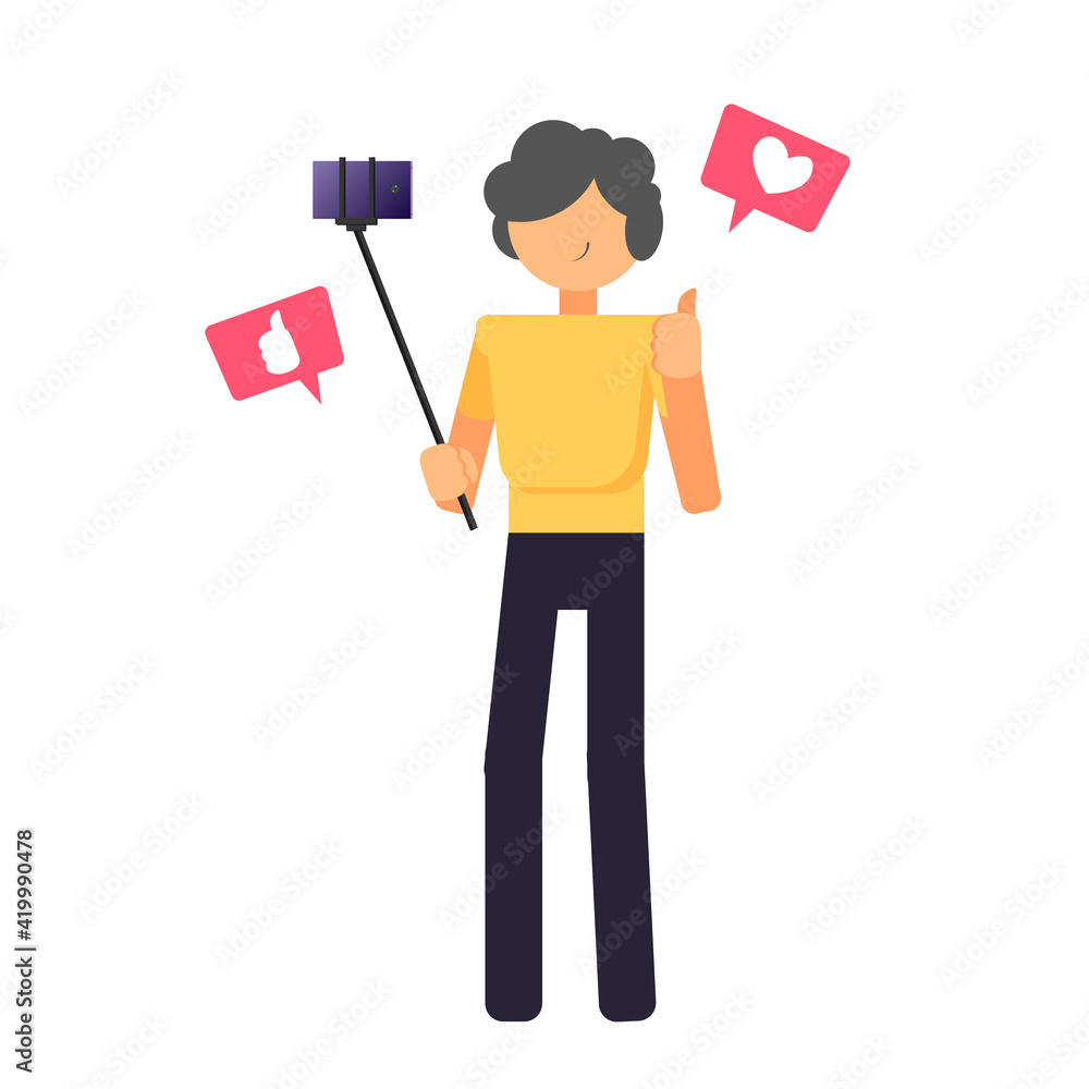 Man doing vlog with smartphone flat illustration, content creator illustration Man doing vlog with smartphone flat illustration, content creator illustration
