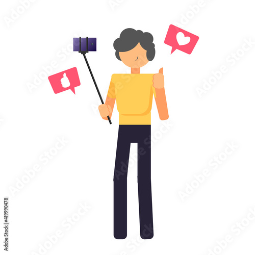 Man doing vlog with smartphone flat illustration, content creator illustration