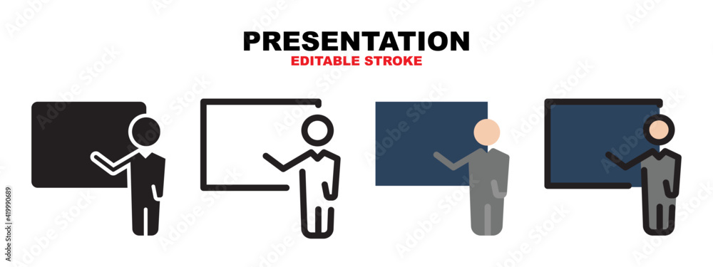 Presentation icon set with different styles. Editable stroke and pixel perfect. Can be used for web, mobile, ui and more. Presentation icon set with different styles. Editable stroke and pixel perfect. Can be used for web, mobile, ui and more.