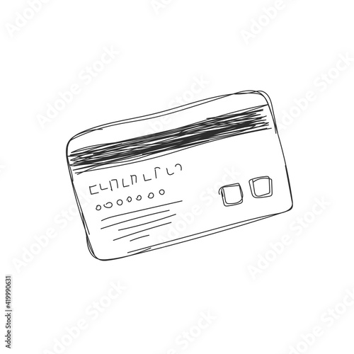 Credit card icon in doodle sketch lines.