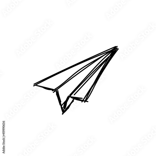 Doodle style paper plane flying