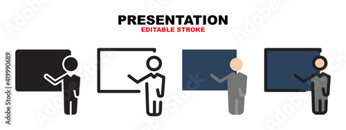 Presentation icon set with different styles. Editable stroke and pixel perfect. Can be used for web, mobile, ui and more.