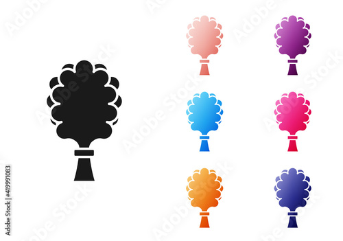 Black Sauna broom icon isolated on white background. Broom from birch twigs, branches for Russian steam bath, sauna, washhouse. Set icons colorful. Vector