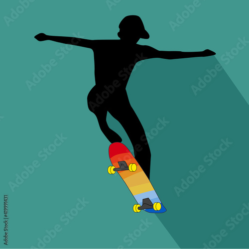 A man of a skateboarder doing an Extreme jump. Vector illustration for graphic design or surf skate content background