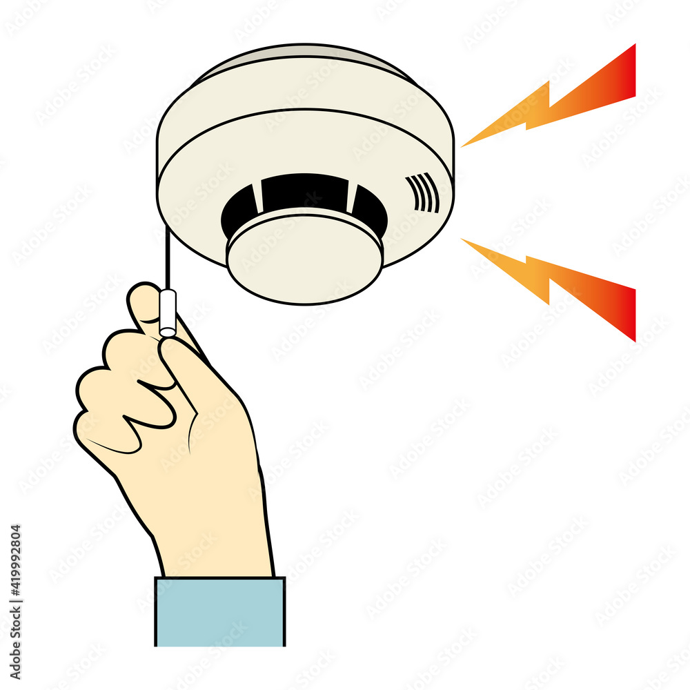 火災報知器のテストのイラスト 紐タイプ 火災報知器と手 Stock Vector Adobe Stock