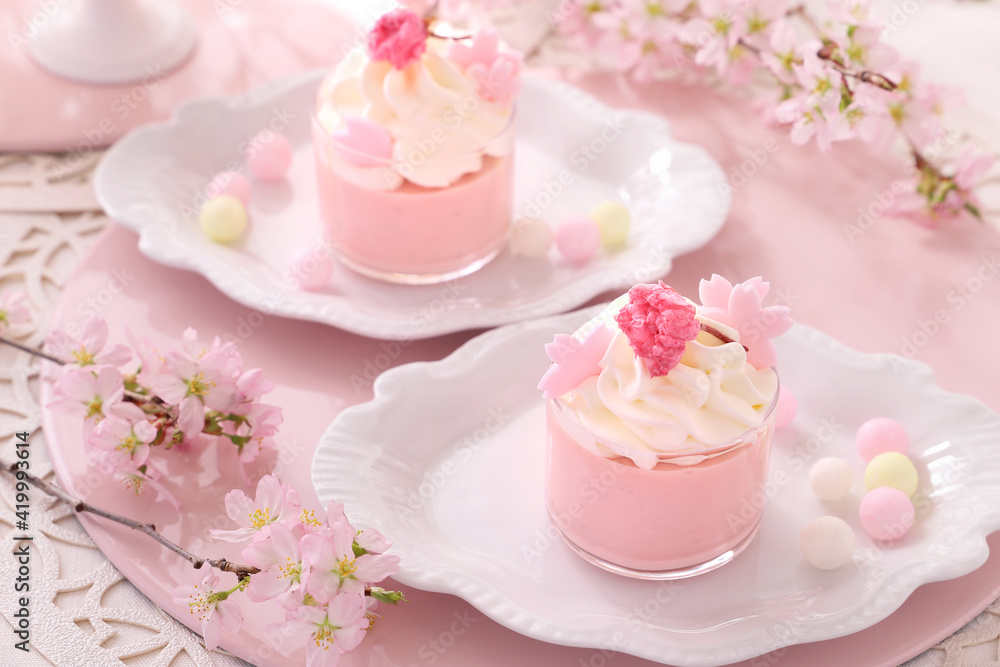 手作り桜ババロア おうちでお花見 ティータイム 手作り桜ババロア おうちでお花見 ティータイム