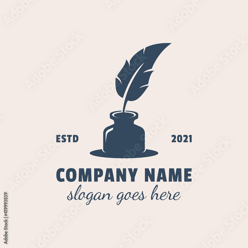 Quill signature with feather ink logo symbol icon design