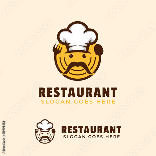 restaurant logos of delicious food within professional chef symbol icon design