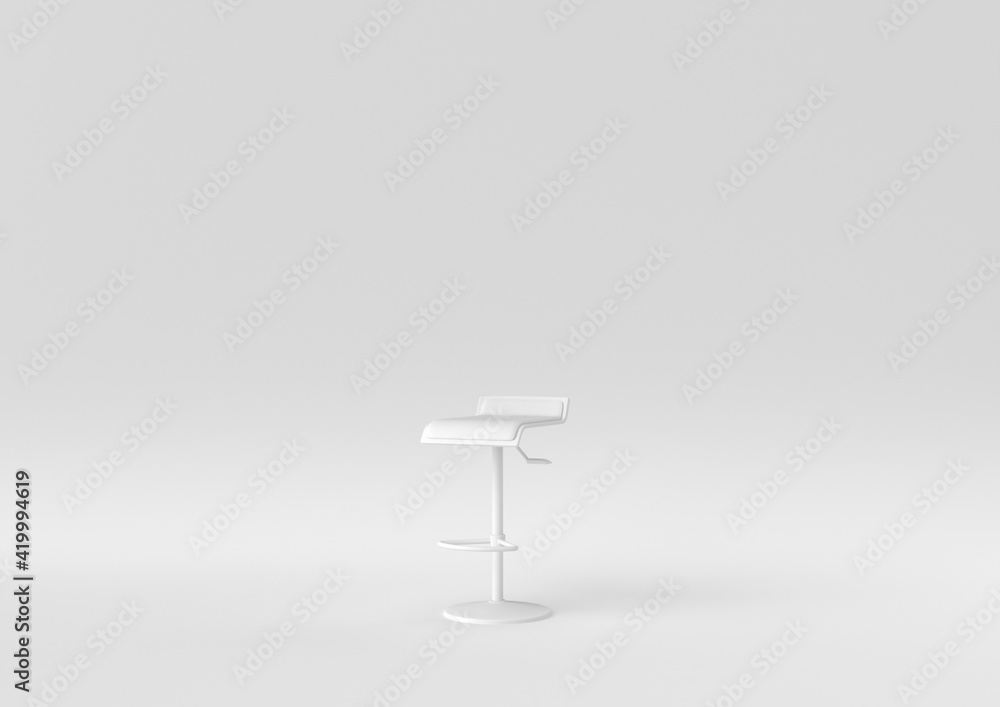 white bar stool on white background. minimal concept idea. monochrome. 3d render. white bar stool on white background. minimal concept idea. monochrome. 3d render.