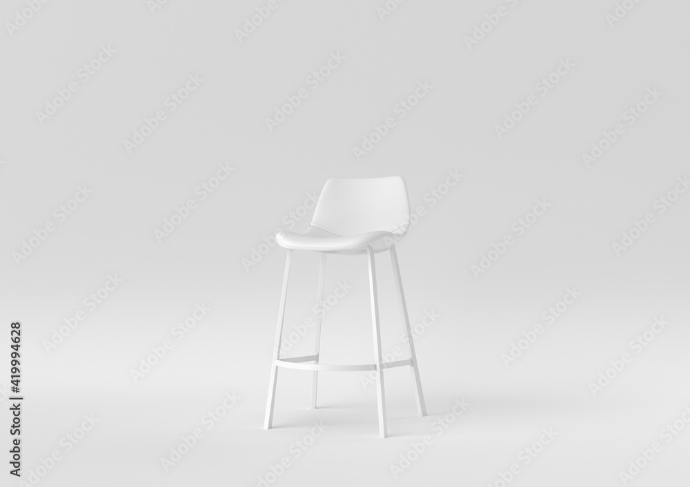 white bar stool on white background. minimal concept idea. monochrome. 3d render. white bar stool on white background. minimal concept idea. monochrome. 3d render.