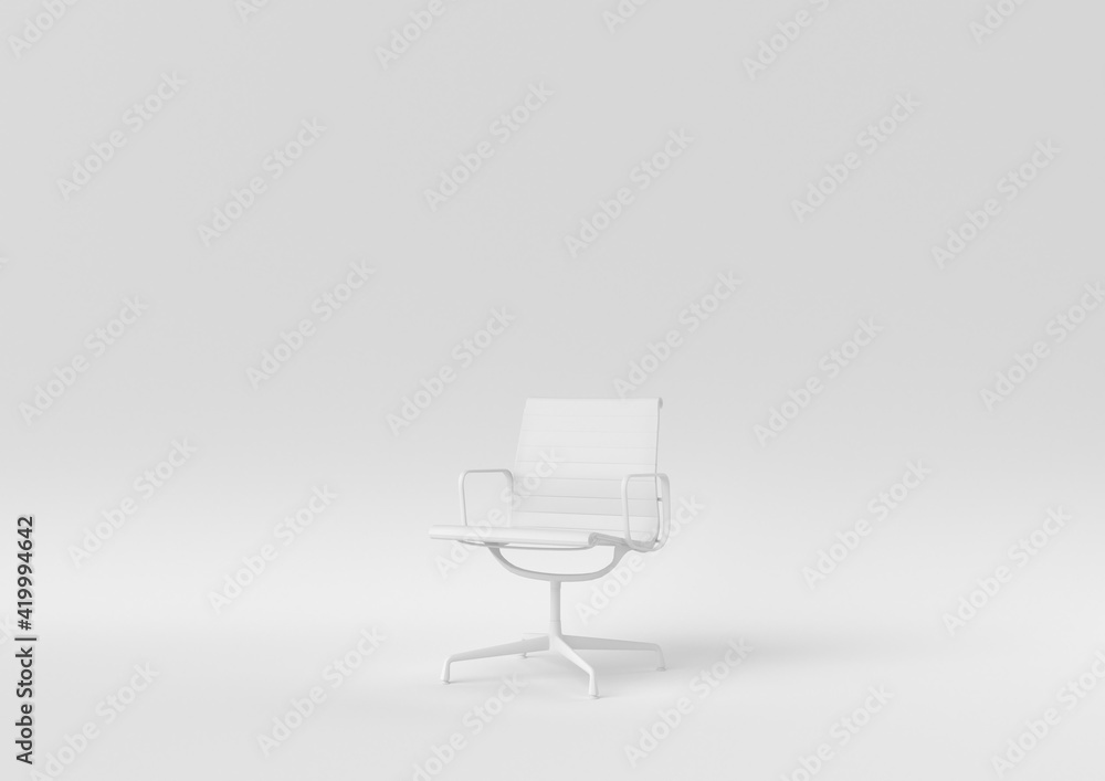 white office chair on white background. minimal concept idea. monochrome. 3d render. white office chair on white background. minimal concept idea. monochrome. 3d render.