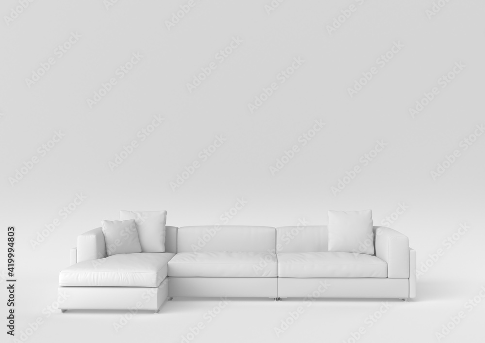 white modern sofa-bed on white background. minimal concept idea. monochrome. 3d render. - obrazy, fototapety, plakaty 