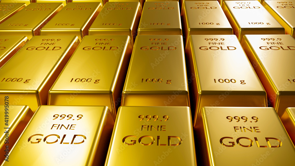 Gold bar 1000 g financing with 3D rendering Gold bar 1000 g financing with 3D rendering