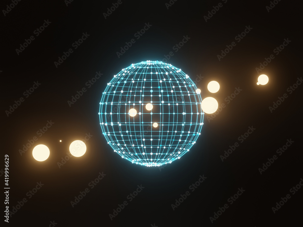 Obraz premium 3D sphere grid particles. Abstract science background.