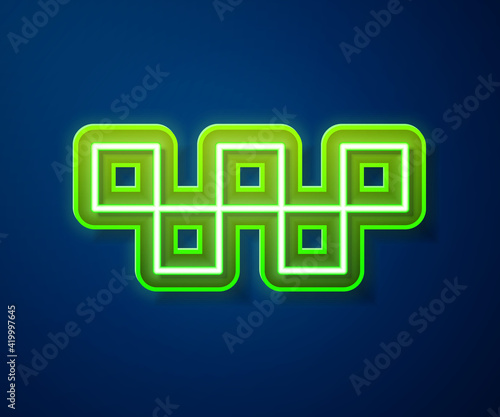 Glowing neon line Taxi car roof icon isolated on blue background. Vector