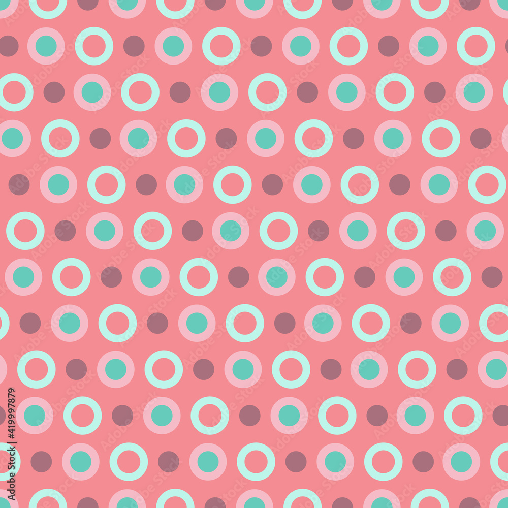 Decorative seamless pattern vector of many circles. Abstract pink polka dots pattern. Endless geometric repeat illustration for greeting card, invitation, wallpaper, wrapping paper, fabric, packaging