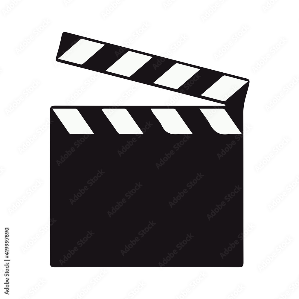 Black film clapper board Slate Film Production and Movie Making Concept On White Background Flat Illustration Graphic