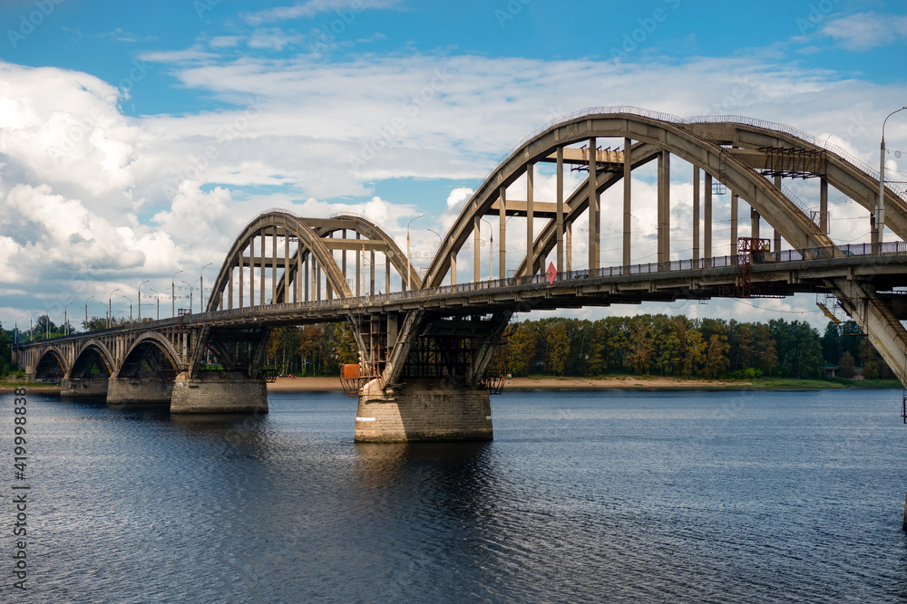 Automobile bridge across the Volga river in Rybinsk