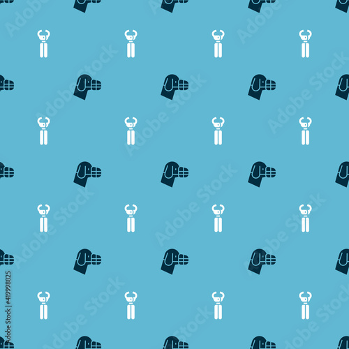 Set Dog in muzzle and Pet nail clippers on seamless pattern. Vector