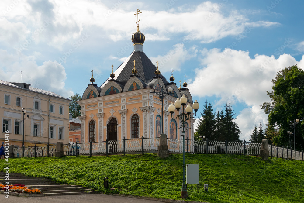 Nikolskaya (Nicholas Wonderworker) chapel on Volzhskaya embankment, Rybinsk, Yaroslavl region, Russia