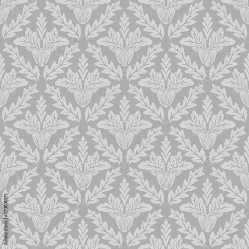Damask floral seamless pattern gray background