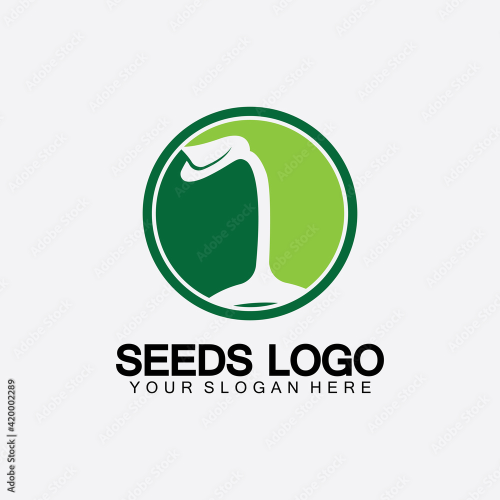Fototapeta premium Plant Seeds Logo Concept Template Vector.growing seed logo.Seed grow Vector logo illustration design template