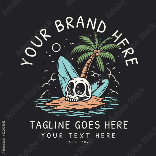 vintage illustration of old school surfing skull