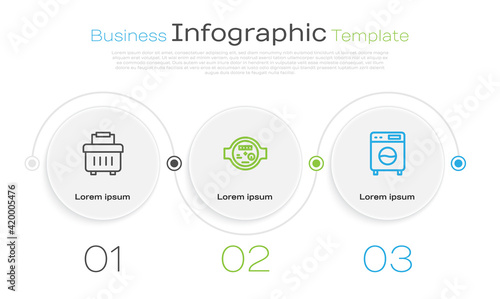 Set line Toolbox, Water meter and Washer. Business infographic template. Vector