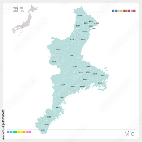 三重県の地図・Mie（市町村・区分け）