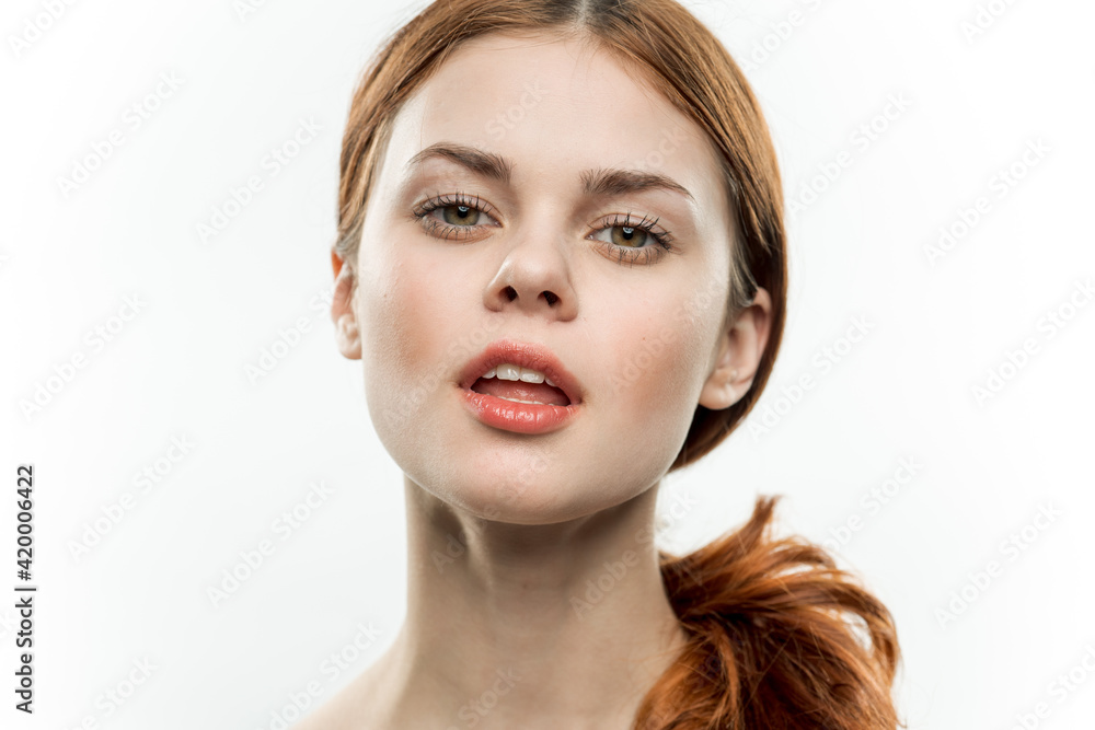 attractive woman sexy look glamor close-up light background attractive woman sexy look glamor close-up light background