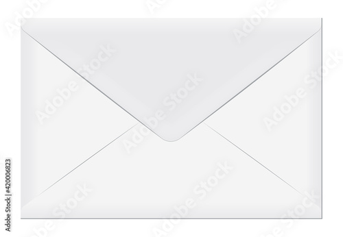 White elegant envelope. Blank mail paper card mock up vector illustration. Realistic modern empty postcard template isolated on white background. Postal email document design