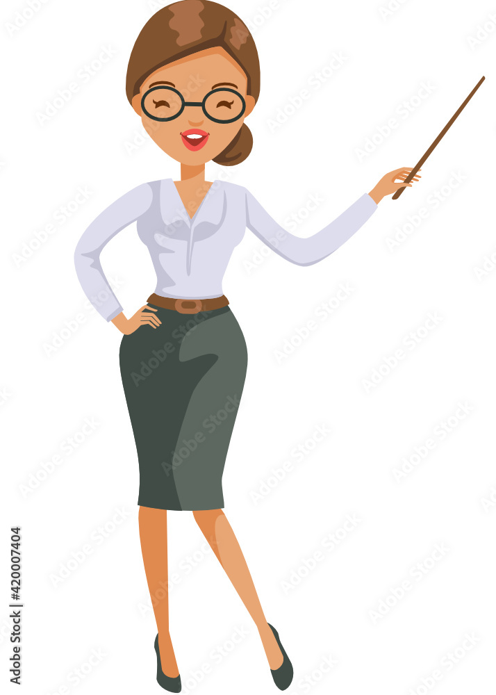 Woman teacher explaining gesture. Happy teacher's day. Master character catoon. Woman teacher explaining gesture. Happy teacher's day. Master character catoon.