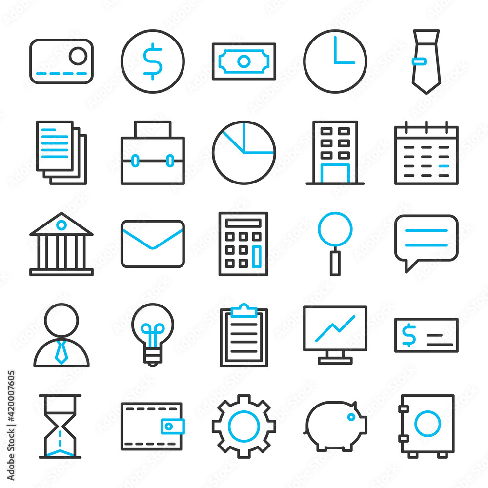 Business financial minimal line icon set, money banking symbol editable stroke Business financial minimal line icon set, money banking symbol editable stroke