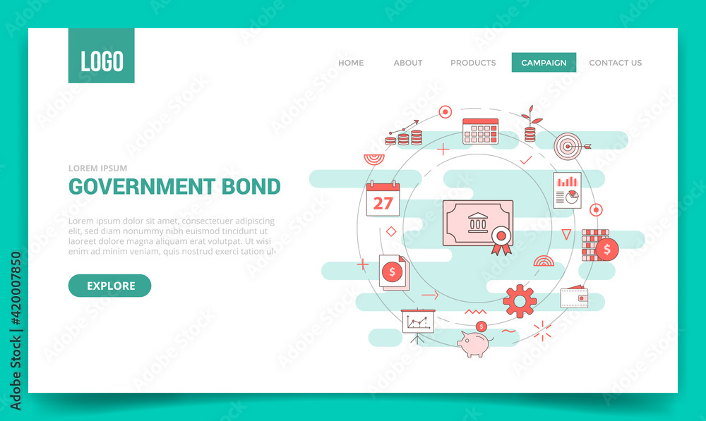 government bond concept with circle icon for website template or landing page banner homepage outline style