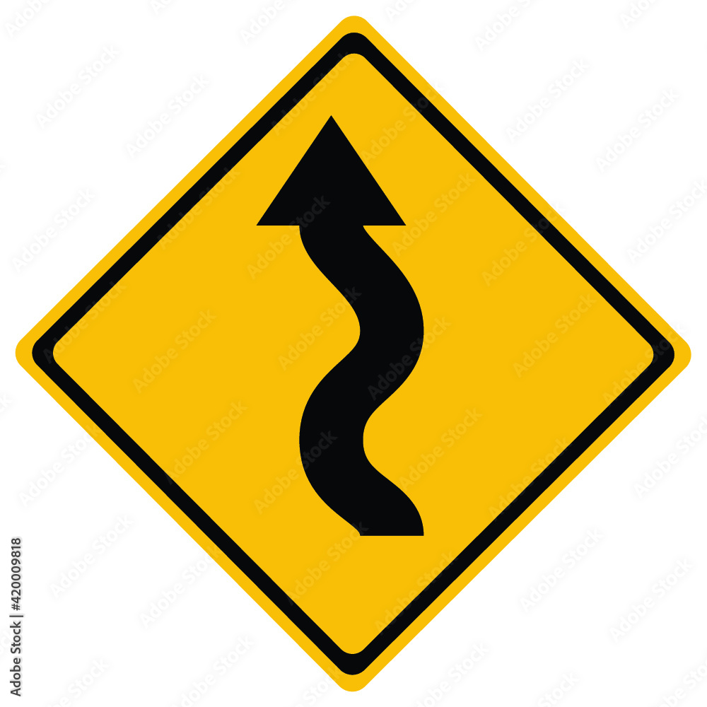 Winding Road Sign. Direction Sign. Left Winding Road Winding Road Sign. Direction Sign. Left Winding Road