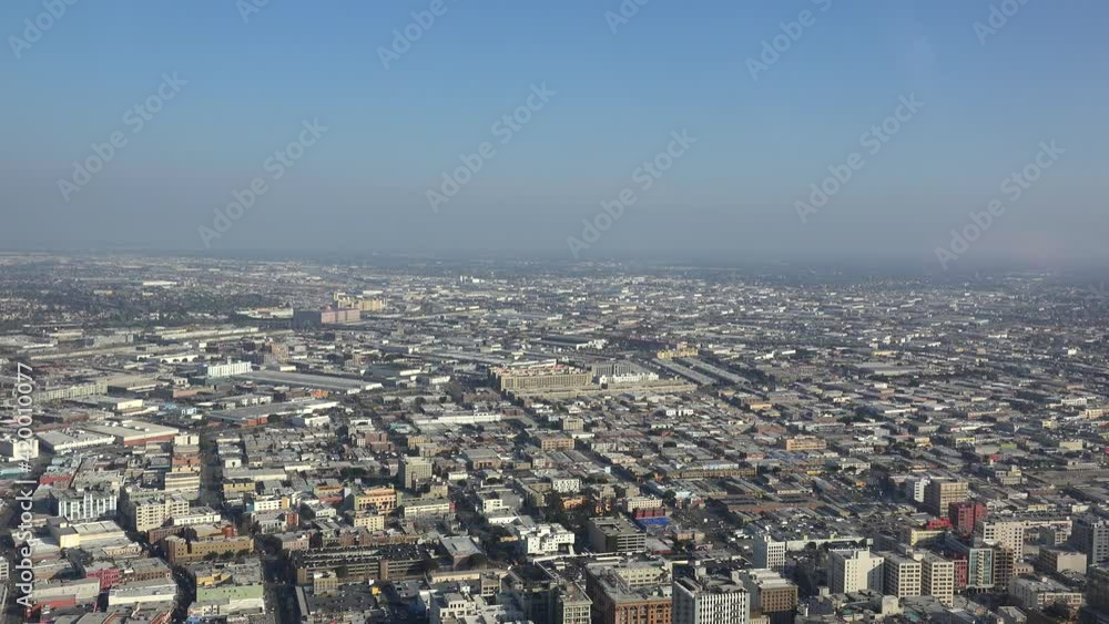 Los Angeles skyline from the OUE Skyspace observation deck. California, USA Los Angeles skyline from the OUE Skyspace observation deck. California, USA