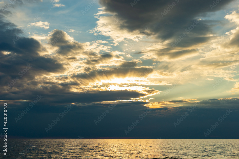 Dramatic sunset over the tropical sea.