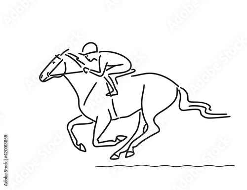 Jockey riding race horse. Isolated on white background. Vector illustration
