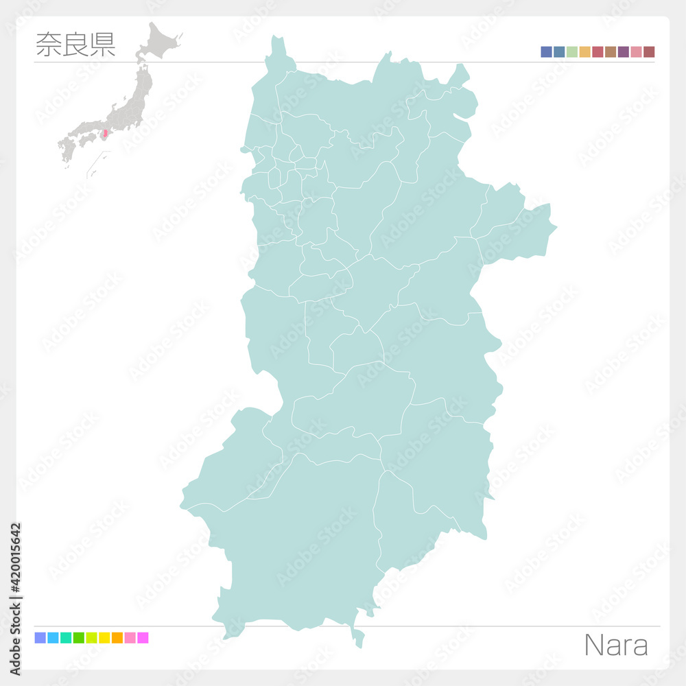 Fototapeta premium 奈良県の地図・Nara（市町村・区分け）