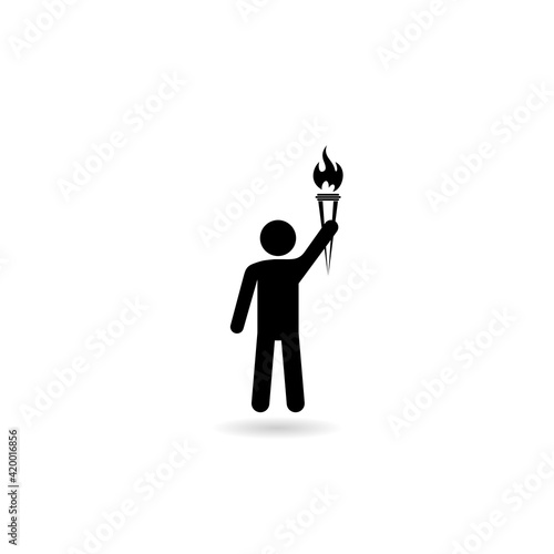 Man with torch icon with shadow photo